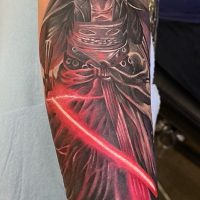 Explore our realistic Star Wars tattoo by Tiny, capturing intricate details and passion for sci-fi at The Wolves Den. Realistic Star Wars tattoo by Tiny at The Wolves Den Pakenham.